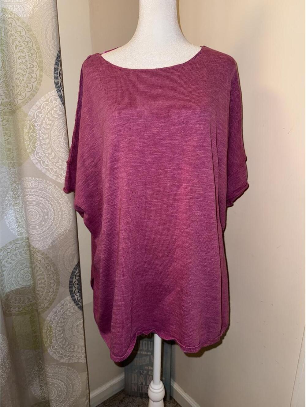 Free people beach Pink oversized knit linen blend top sz S boho preppy